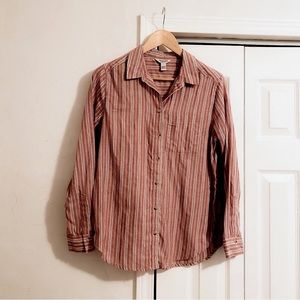 Arizona dark blush & white striped long sleeve button down shirt